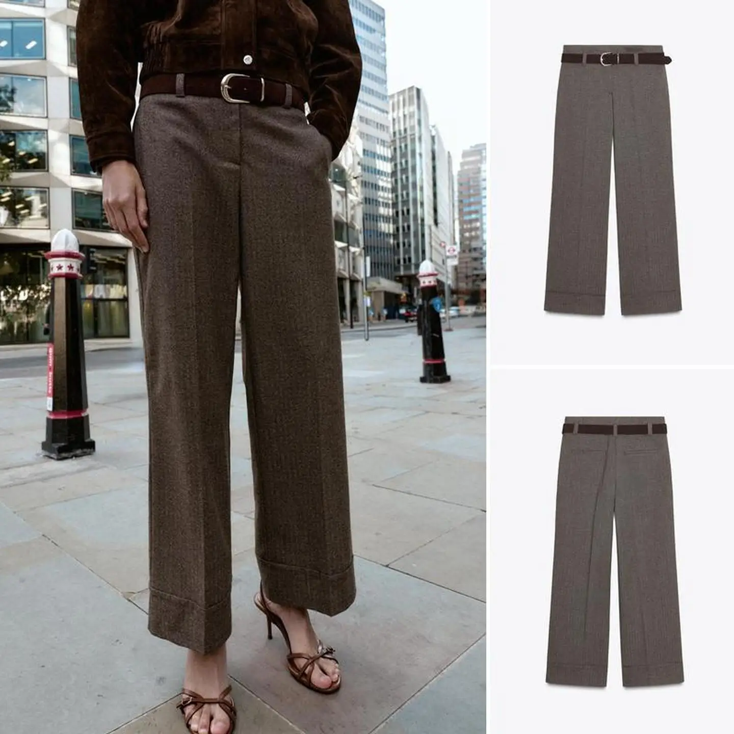 High Waist Casual Pants Faionable Commute Sle Belted Trousers Striped Design Ladies Straight Leg Trousers for Autumn