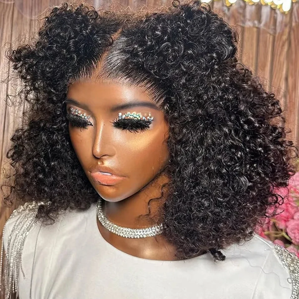 

Curly Short Bob Wigs 13X4 Transparent Lace Front Wigs Human Hair Deep Wave Bob Wigs 100% Human Hair 200% Density For Black Women