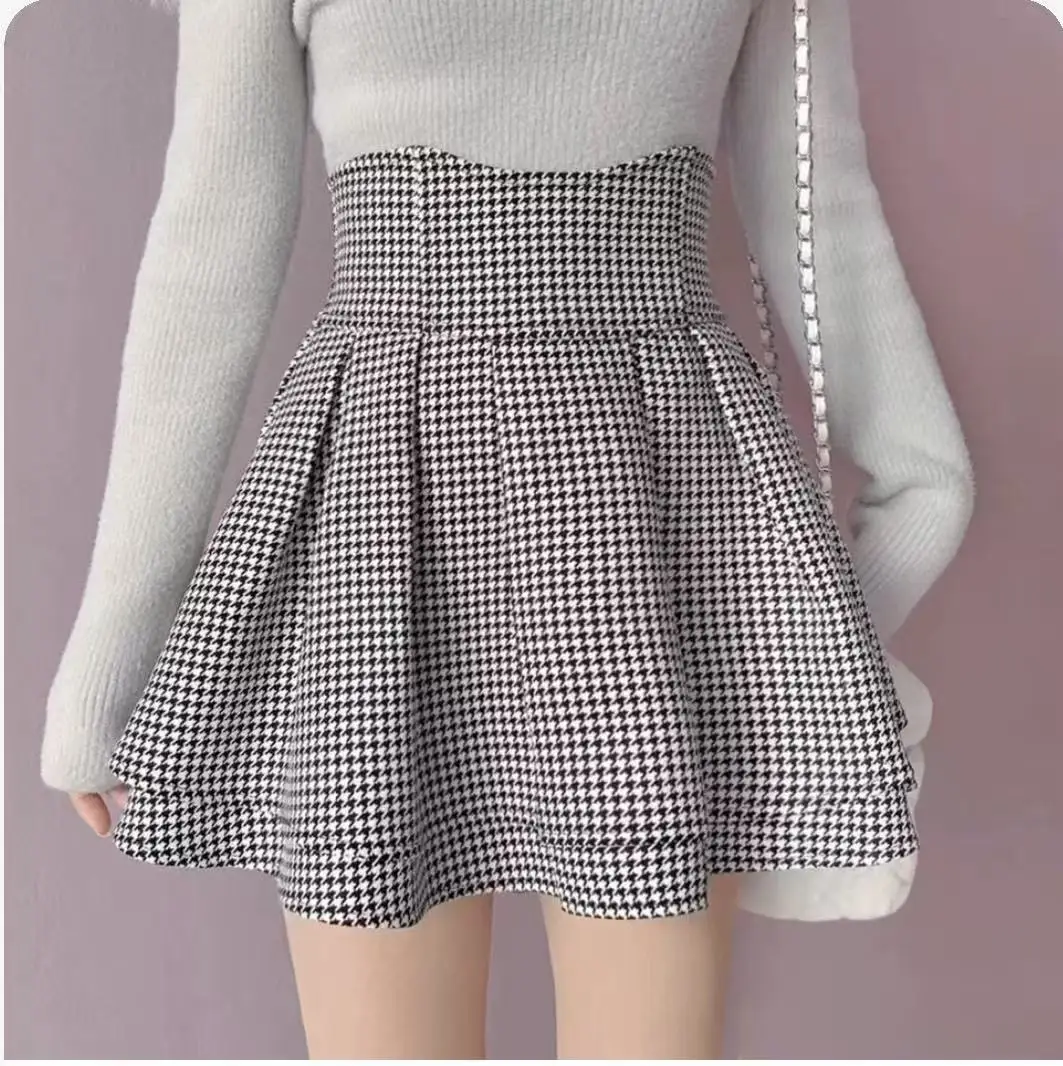 Outono inverno japonês harajuku-estilo saia de lã doce simples cintura curvada fina curta saia preta versátil saia feminina