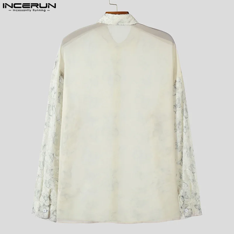 INCERUN Tops 2024 Korean Style Men\'s Personality Printing Tassel Shirts Casual Streetwear Summer Long Sleeved Lapel Blouse S-5XL