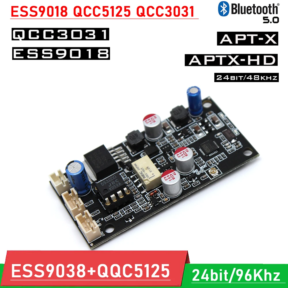 

ESS9018 QCC5125 QCC3031 Bluetooth 5.1 Decoder Board Audio Wireless Bluetooth 5.0 Receiver module LDAC/APTXHD 24Bit 96Khz