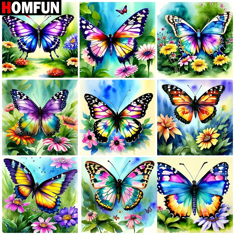 

HOMFUN Diamond Painting Full Square/Round Diamond "Animal Butterfly" Pattern Embroidery Cross Stitch 5D Rhinestone Painting