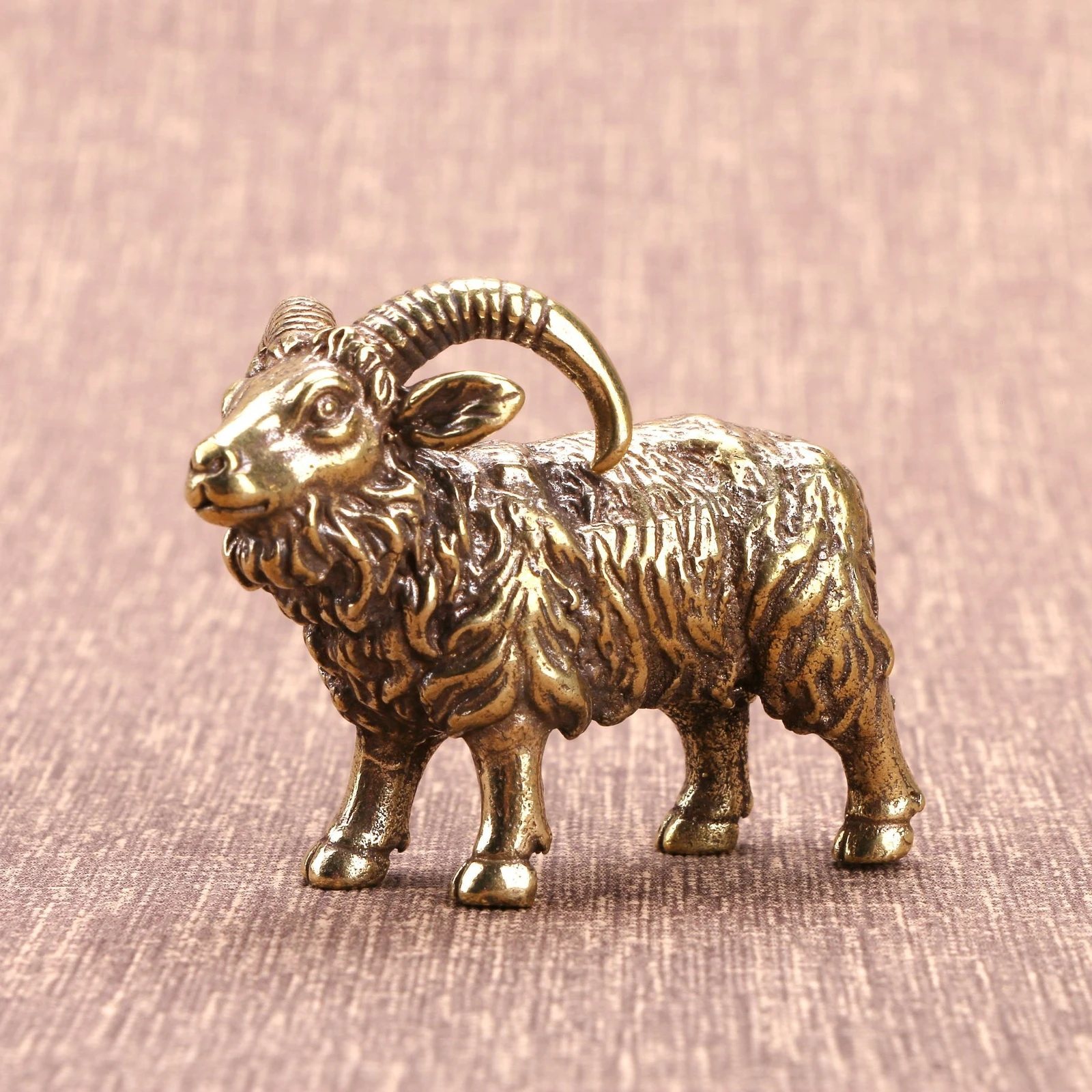 Collectibles Solid Brass Goat Figurine Ornament Micro-engraving Zodiac Sheep Art
