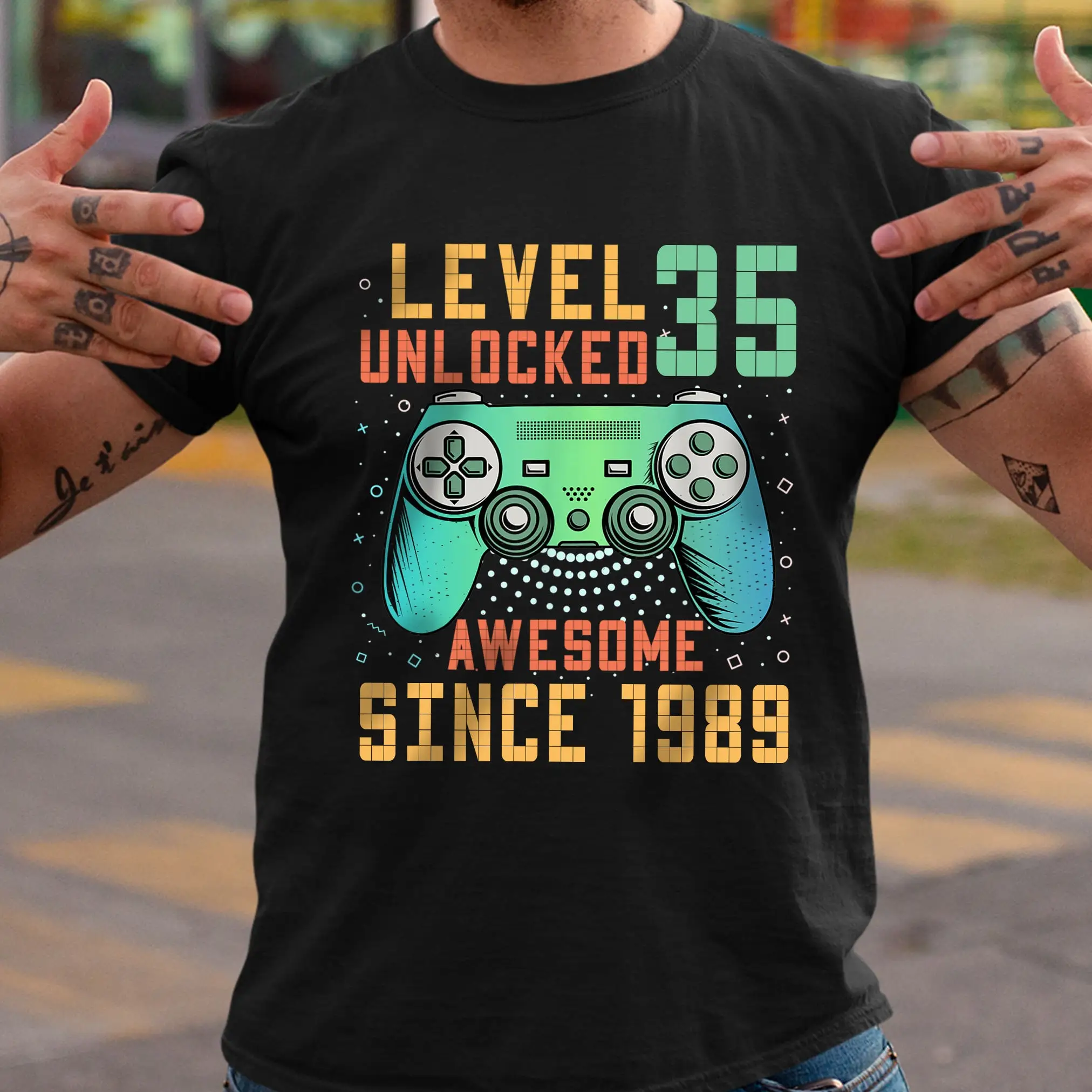 Funny 35th Birthday Man Gamer T Shirt Level 35 Unlocked Awesome Since 1989 Game Gaming Years Old Party