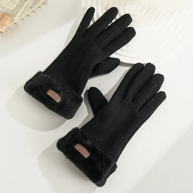 Warm Gloves Women Winter Plush Thickened Outdoor Driving and Cycling Rabbit Fleece Windproof Touch Screen Gloves