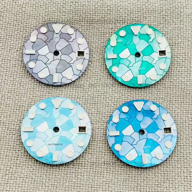 

Customized New NH35 Dial 28.5mm Blue-green Luminous Mechanical Watch Modified Fritillary Pattern Dial, Watch Accessories