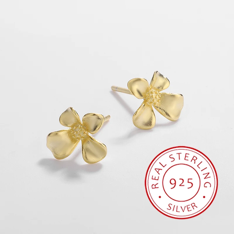 

Classic Simple Authentic S925 Silver 14K Gold Flower Frosted Petals Earrings Women's Light Luxurious Earrings