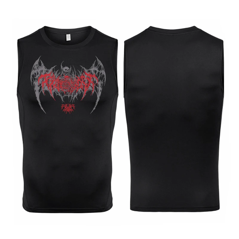Ärmelloses Kompressionsshirt mit Totenkopf-Flügel-Print für Herren, sportliche, schnell trocknende Tanktops, Fitness-Workout-Lauf-Baselayers, Unterhemden – Detail 32