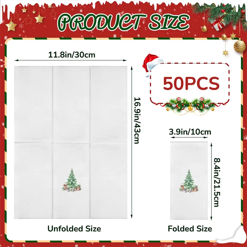 25/50Pcs Disposable Dinner Napkins Linen-Feel Christmas Tree Paper Napkin for Holiday Family Parties Christmas Party Gift Towels