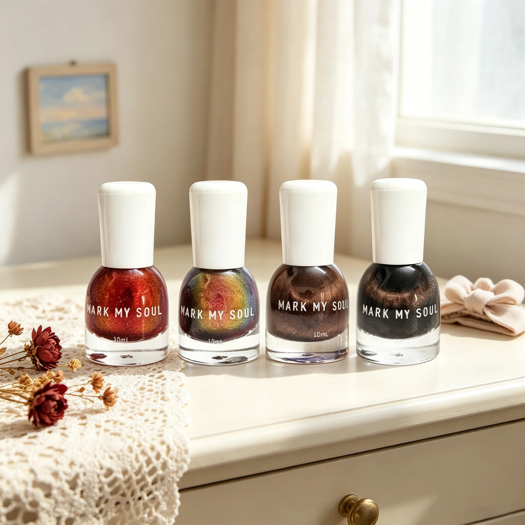 4pcs Unique Vintage Oil Cool & Warm Contrast Star Gradient Cat Eye,No UV Lamp Nail S86/S76/S82/S90,Quick Dry Non Peel Off