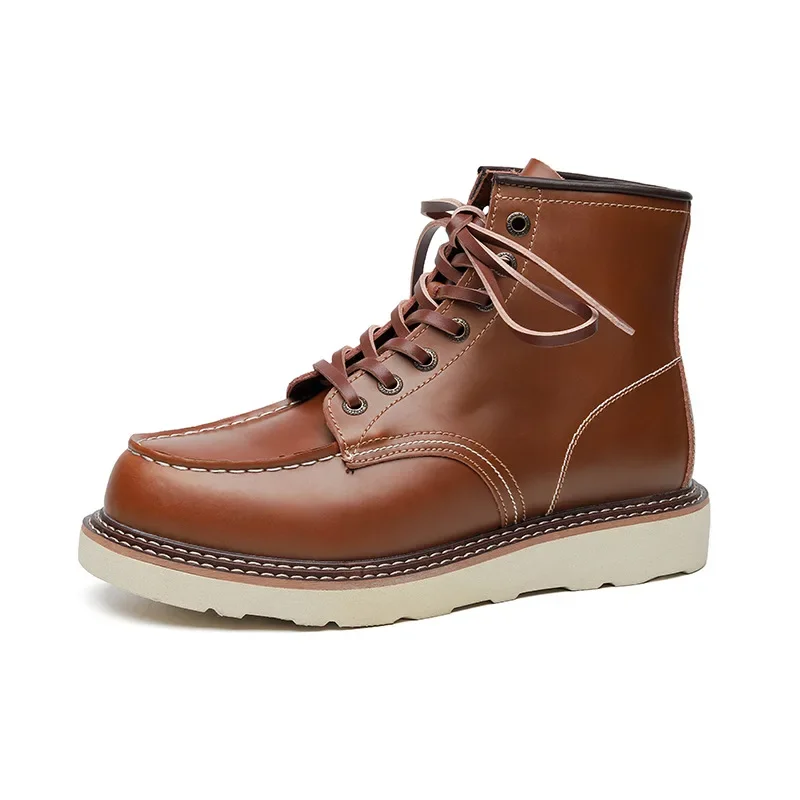 Handmade New Spring Autumn Vintage Men Ankle Boots Dress Leather Shoes British Outdoor Work Tooling Boots Desert Motorcycle Boot - view 6
