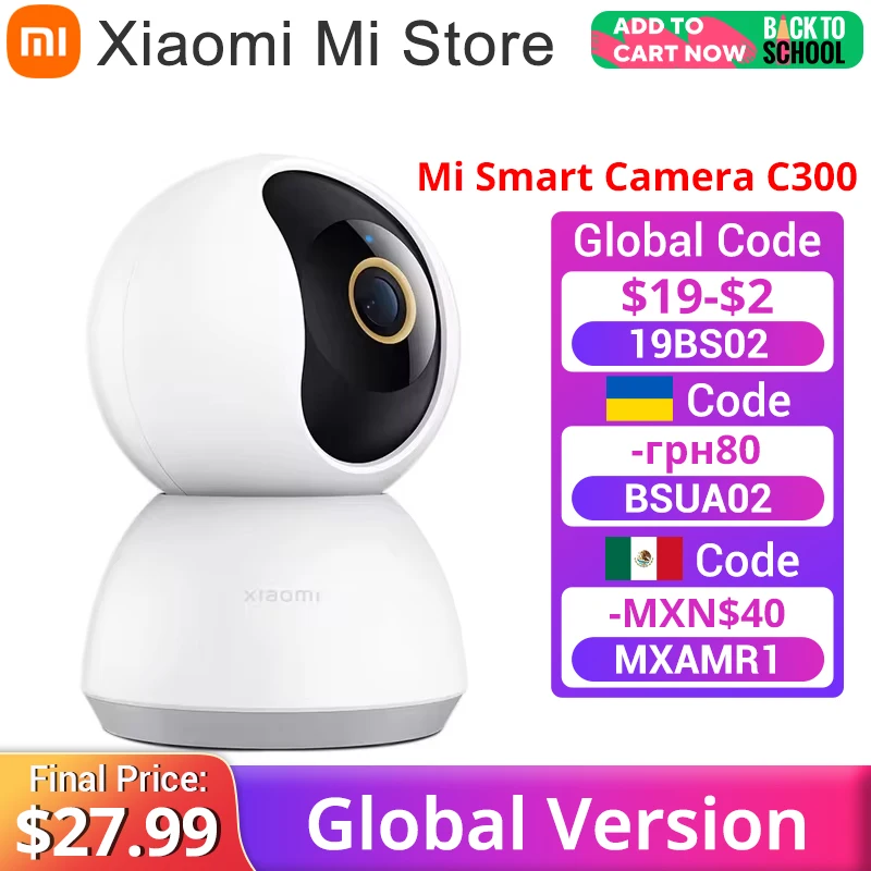 Global Version Xiaomi Smart Camera C300 Full colour in low-light 3 megapixel F1.4 large aperture AI human detection