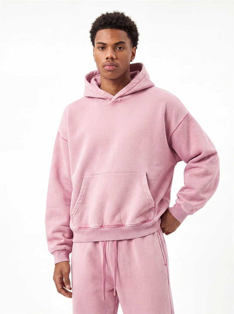 JMD Retro Winter 390gsm Washed Fleece Solid Hoodie For Man Unisex Boxyfit Distressed Soft Warm Hooded Pullovers Coat QH0161