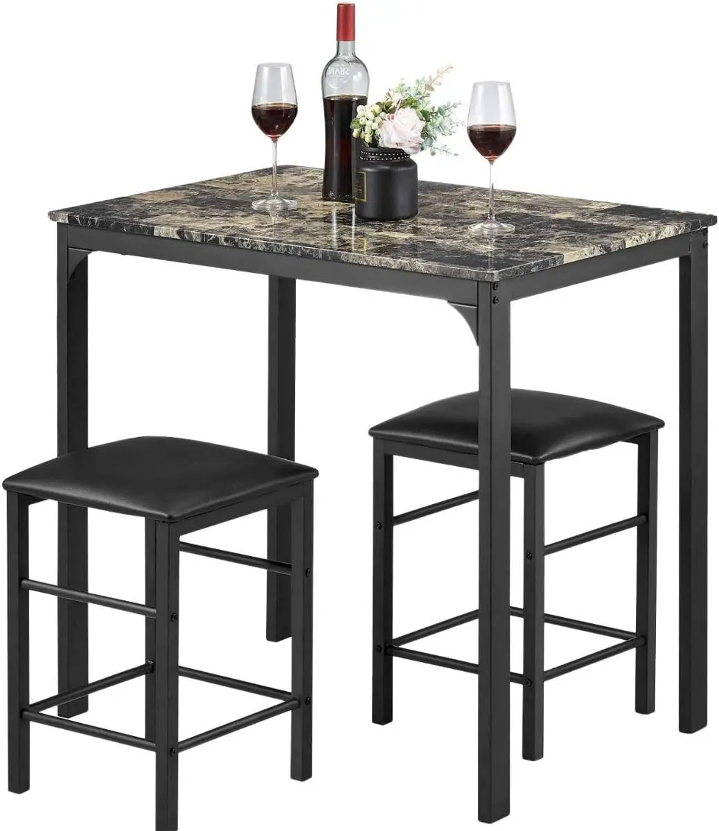 Modern Faux Marble Dining Set, Jantar retangular com 2 fezes, Cozinha, Casa, Hotel, Sala de jantar, Cozinha, 3 Pcs