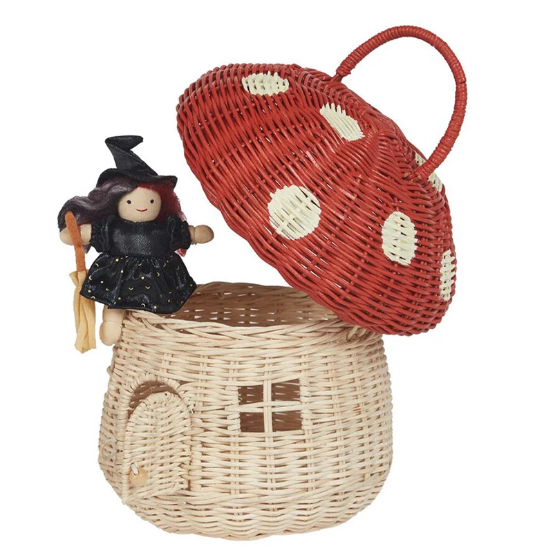 Children Design Vacation Picnic Handbag Bag Rattan Handmade Basket Pinecone Mushroom Shaped Ins Style Decor Storage Bag