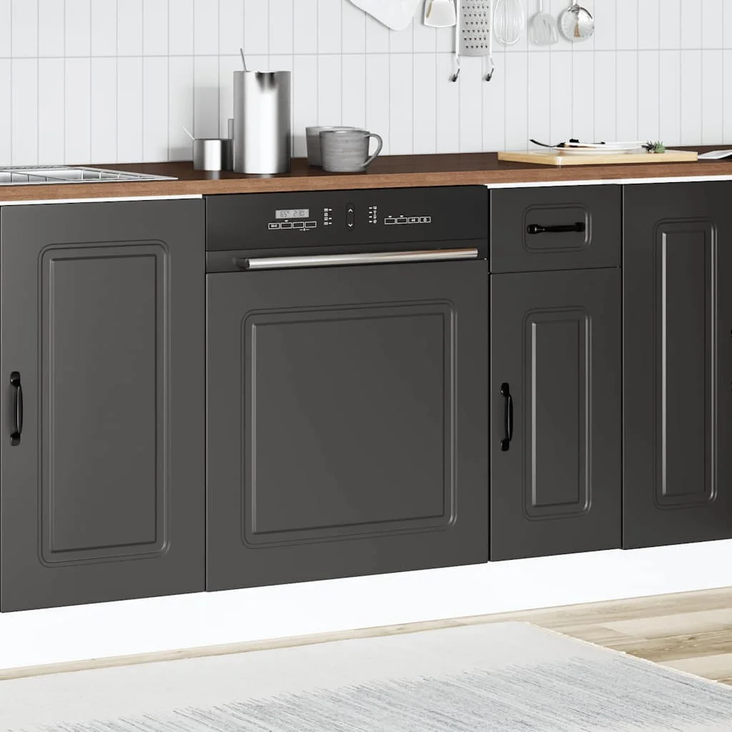 Geschirrspüler-Panel Kalmar Schwarz 60x1,5x57 cm Maßgefertigte Trittschutzabdeckung für Küchengeräte-Tür