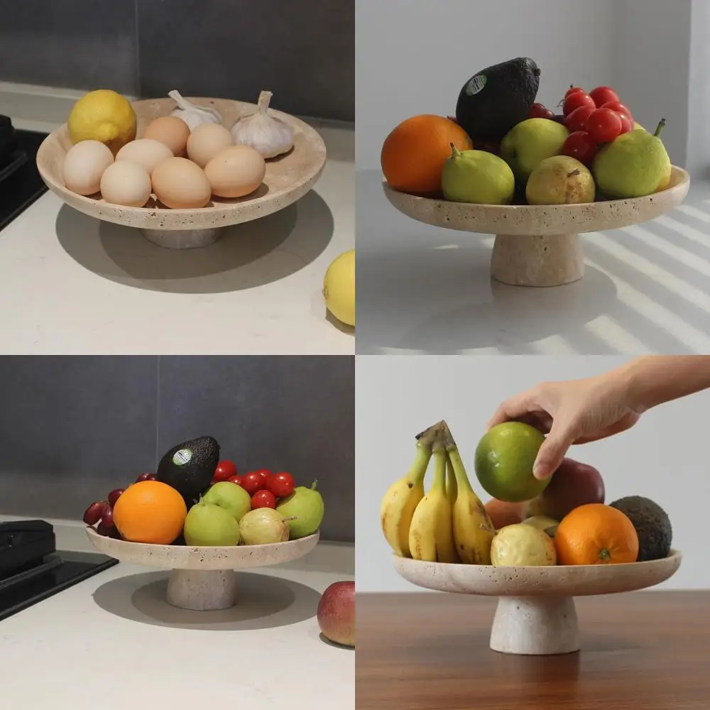 

Large 10.2 Natural Travertine Bowl for Kitchen Counter, Decorative Pedestal Bowl, Ideal for Home Decor, Ruit Holder, and Dining