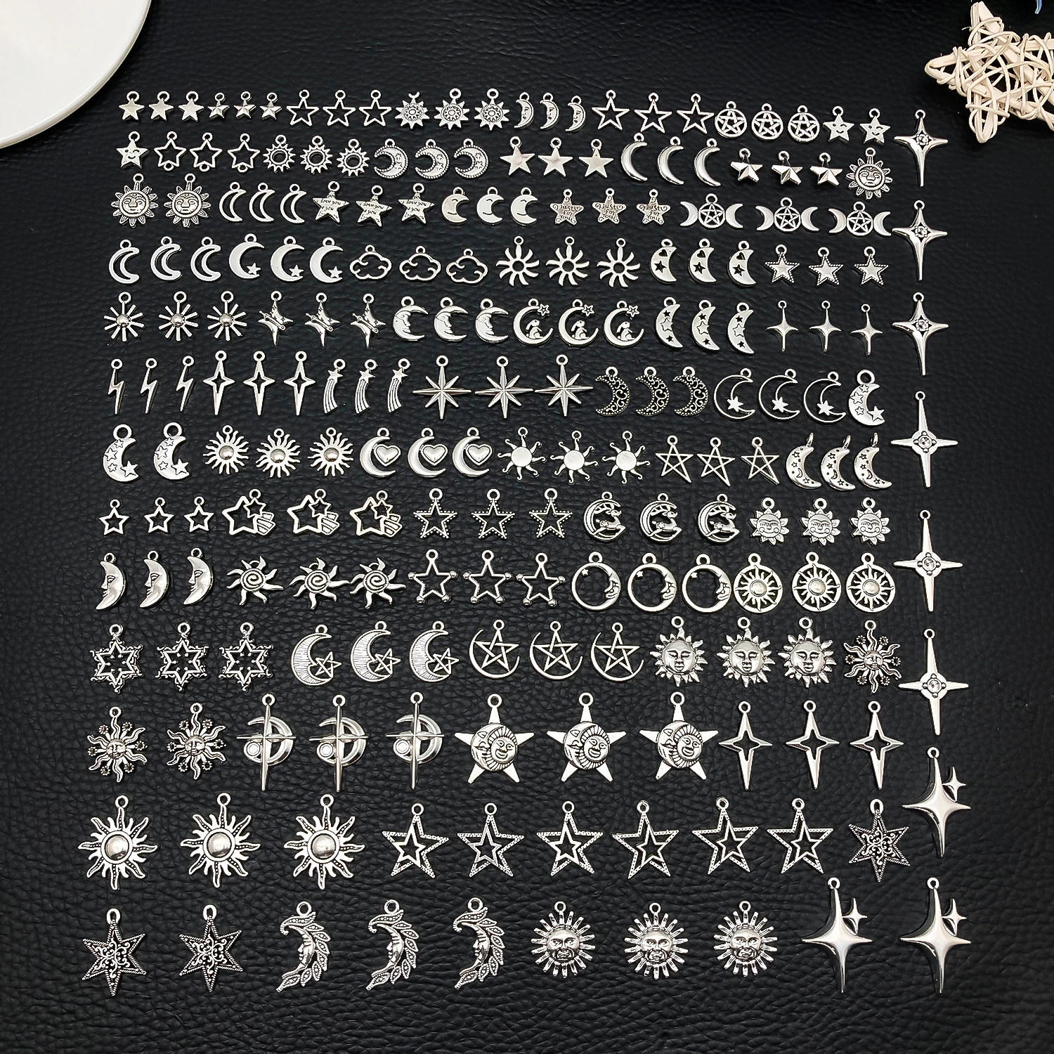 20/50/100pcs Mystical Celestial Charms Random Mix of Vintage Silver Stars, Moons & Suns – Perfect for Witchy Jewelry & Boho DIYs - view 6