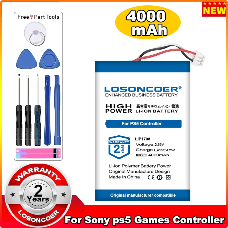 Losoncoer 4000mah lip1708 batterie für sony ps5 controller, wiederauf ladbarer eingebauter lithium dualsense game controller