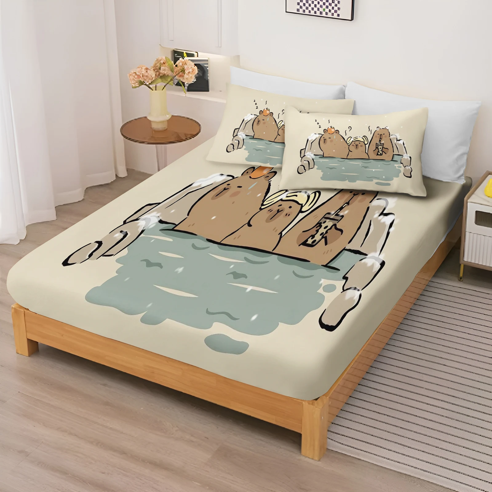 Cartoon Fitted Sheet Capibara  For Children Cute Digital Printing Coverage Baby Teenager With Sheets Cover Elastic Bedding