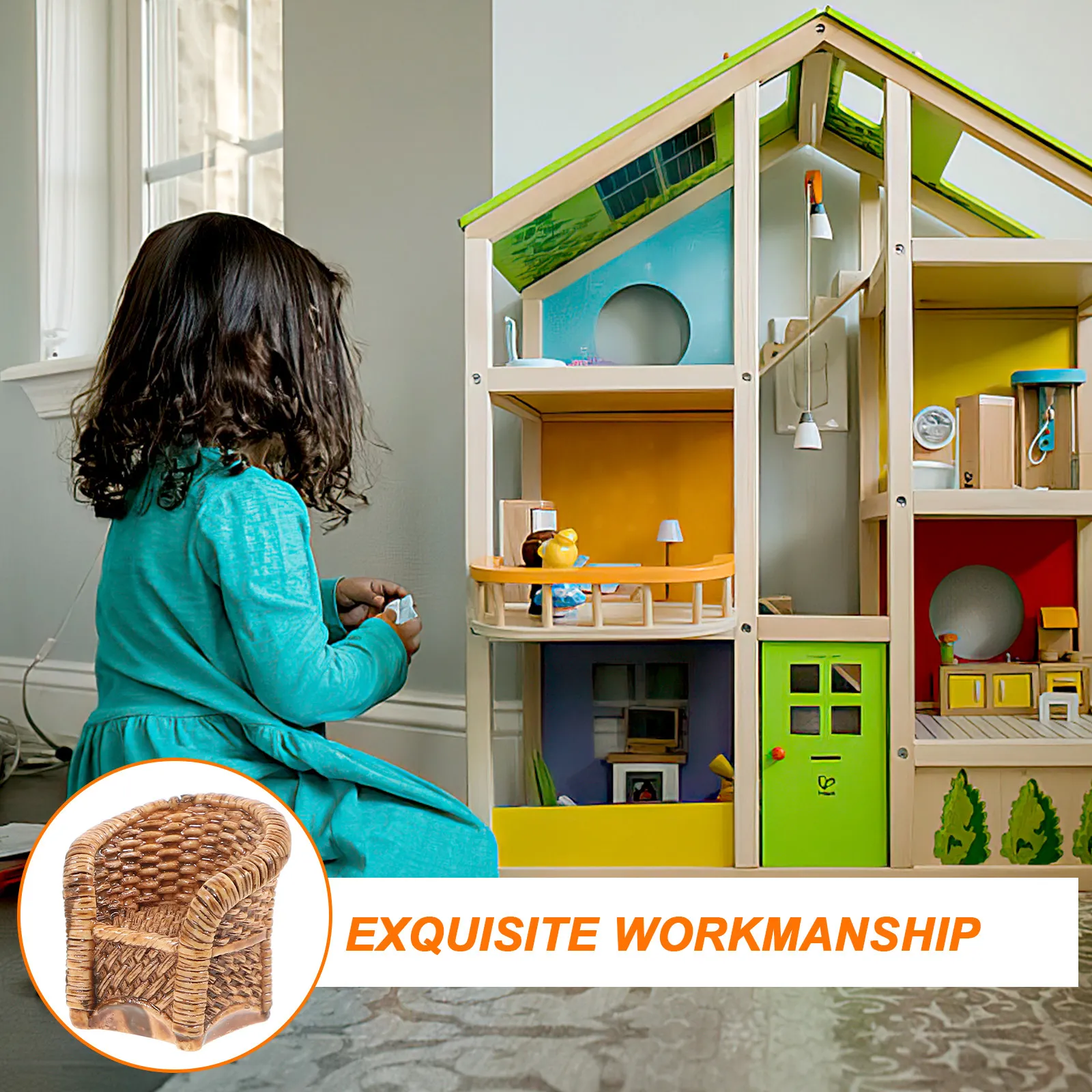 

1Set Bamboo Texture Mini Table and Chair Set Miniature Home Decor Stable Plastic Dollhouse Furnishing Decorative Display Piece