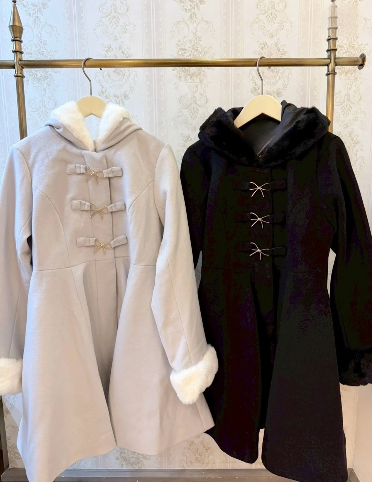 Japanese Sweet Cute Girl Fluffy Hooded Woolen Coats Bow Single-Breasted Loose Versatile Kawaii Lolita Long Jackets Women Winter