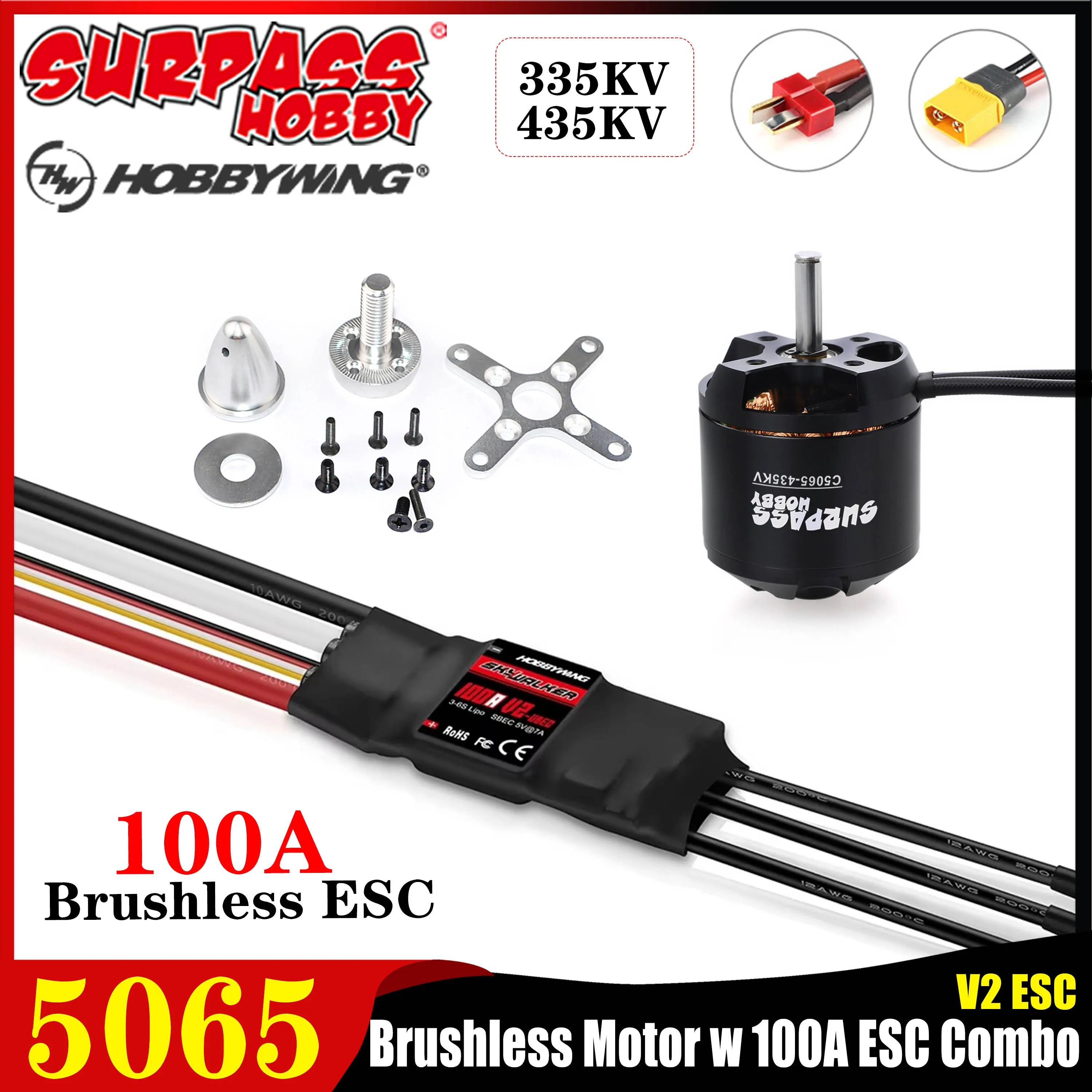 

Surpass Hobby C5065 335KV 435KV Brushless Motor Hobbywing 100A ESC Combo for RC Fixed-wing Airpalne Multicopter Helicopter Parts