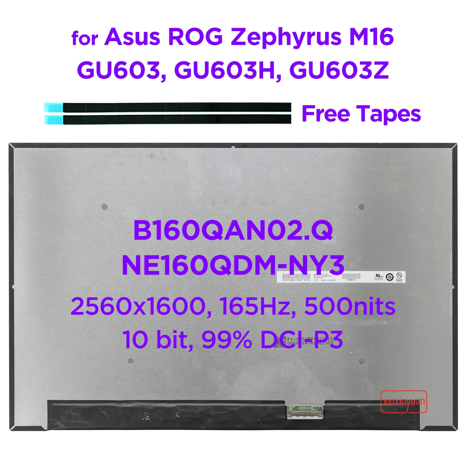 Tela Lcd de 16.0 Qhd 2k 165hz B160qan02.q Ne160qdm-ny3 para Asus Rog Zephyrus M16 Gu603 Gu603h Gu603z Wqxga 2560×1600 40 Pinos Edp