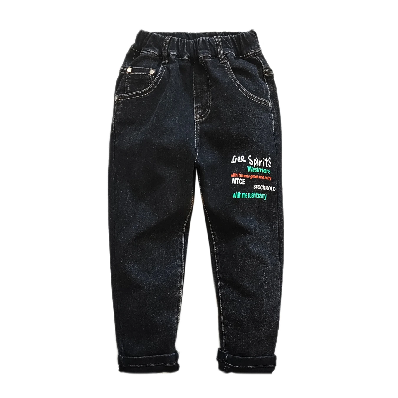 

5004 5-6 years Boys' Pants Soft Black Denim trousers elastic waist Spring and Fall kids' Pants
