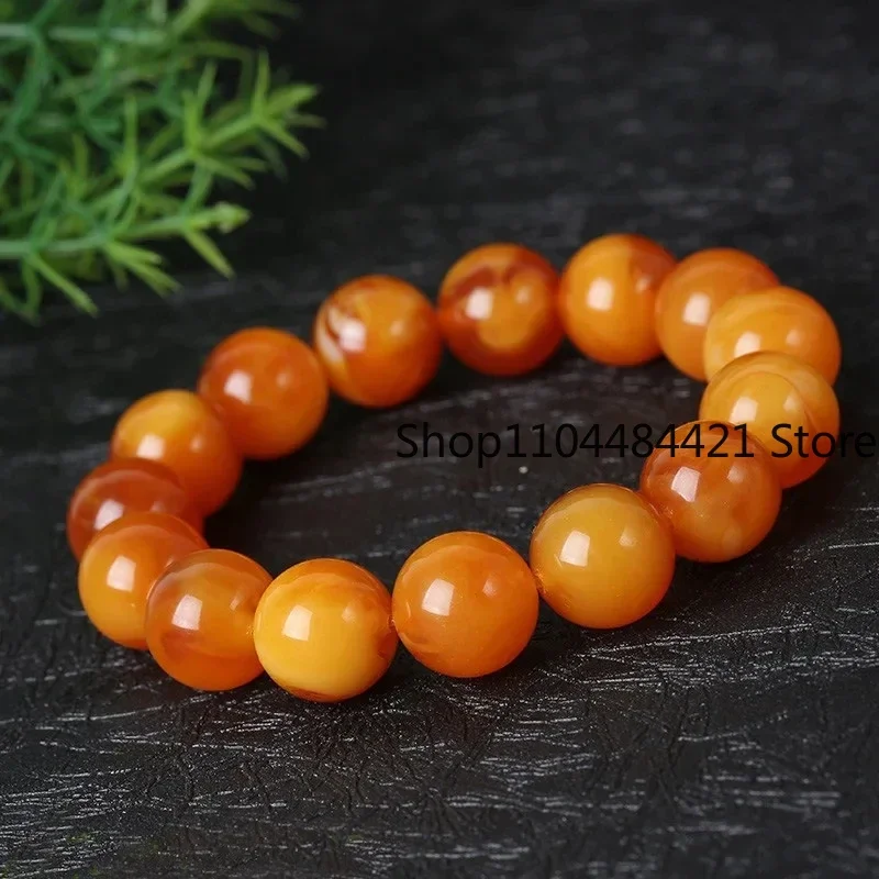 

Chicken Oil Yellow Old Beeswax Amber Beads Bracelets Original Stones Old Beeswax Barrels Beads Bracelets for Men and Women