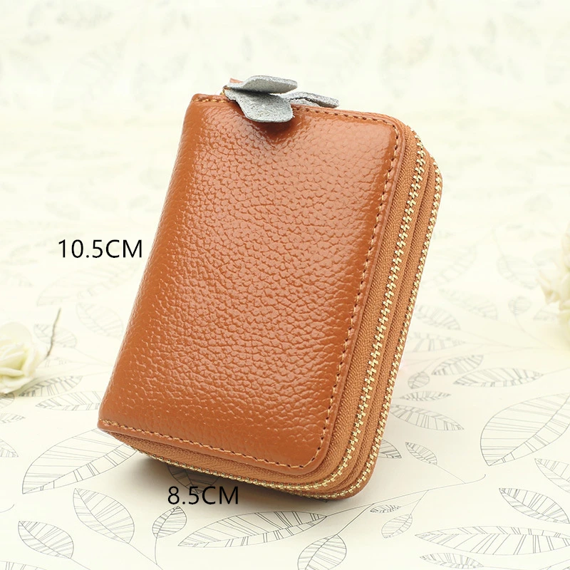 Leather Double Zipper Organ Card Holder Multifunctional Cowhide Credit Card Case Portable Large Capacity Coin Purse for Unisex