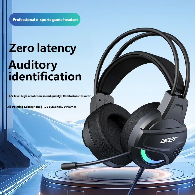 Acer OHW202 Kabelgebundenes Gaming-Headset LED-Gaming-Kopfhörer Surround-Geräuschunterdrückung Mikrofon & 50mm Lautsprecher für Gaming 3,5mm Klinkenanschluss