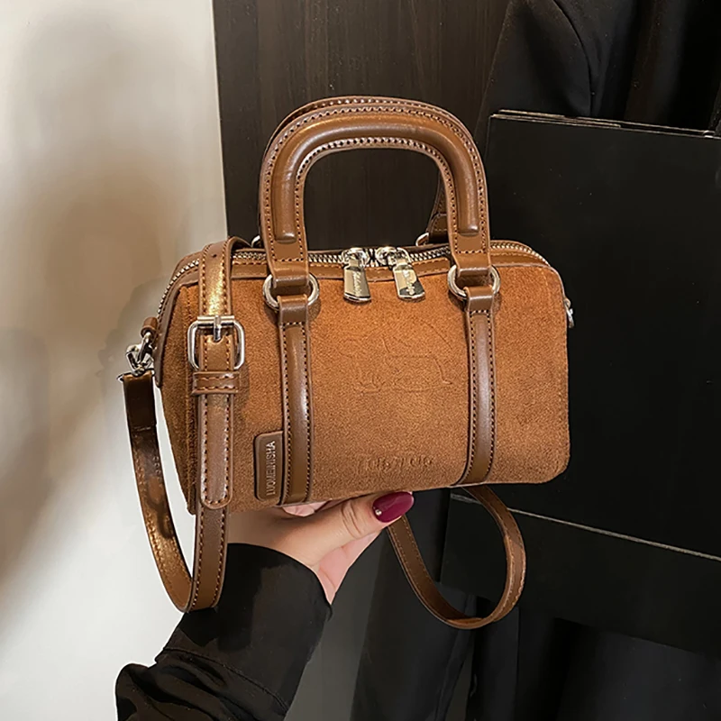 

Retro Bowling Bag Women's Suede Crossbody oulder Bag Faionable Autumn Winter Handbag Casual Vintage Crossbody Bag Commuter Bag