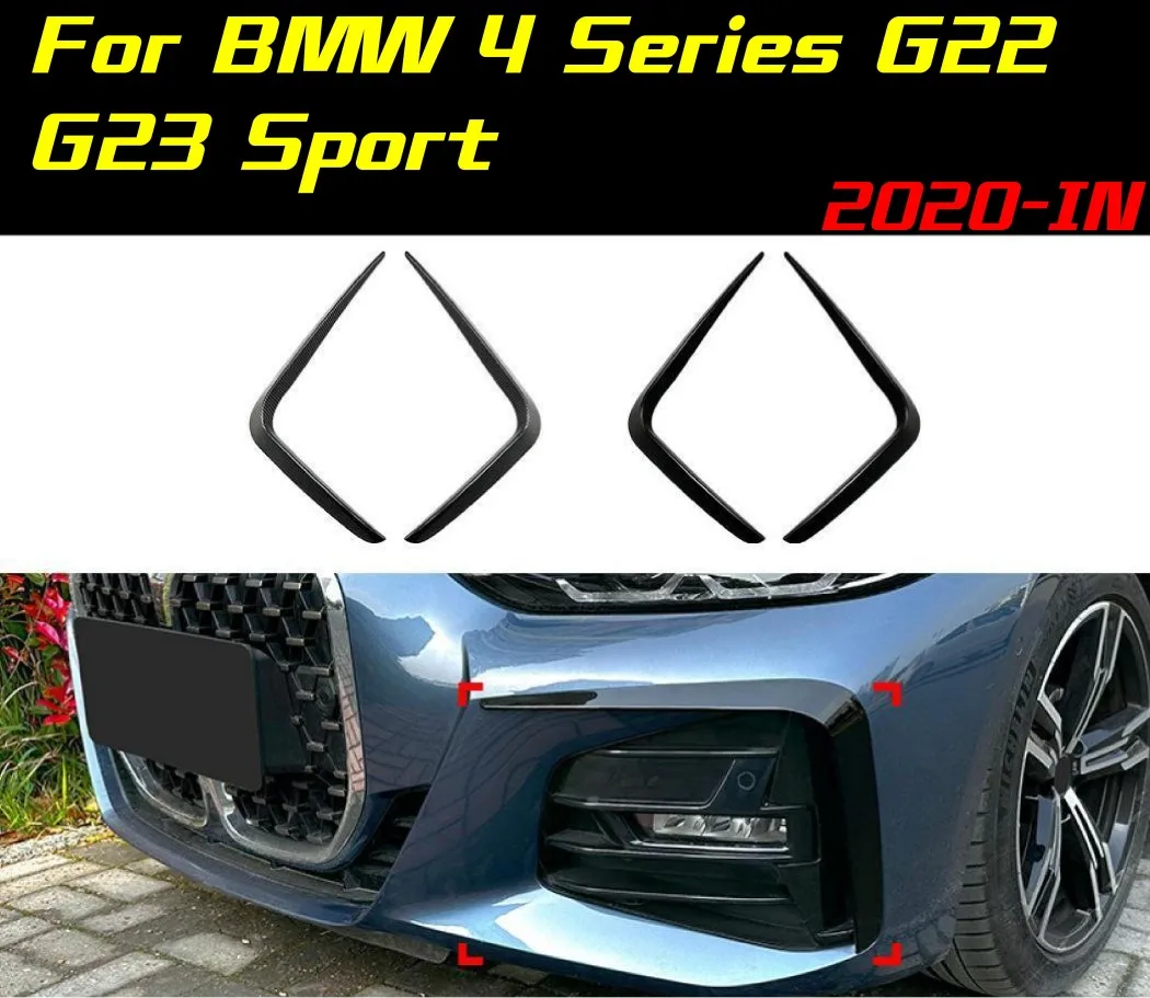 

2PCS For BMW 4 Series G22 G23 425i 430i 440i 2020-IN Car Bumper Canards Lip Splitter Trim Fins Air Vent Outlet Cover Trim