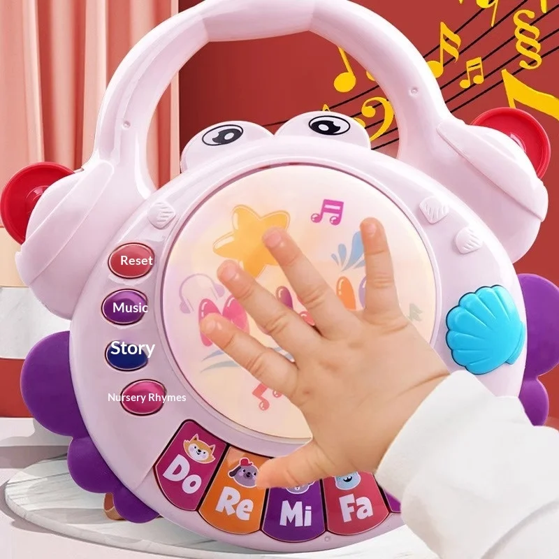 BABY CRAB HAND DRUM, MULTIFUNCTION MUSIC STORY KEYBOARD TOY, EARLY EDUCATION PLAY TOY FOR INFANTS 0-12 MONTHS