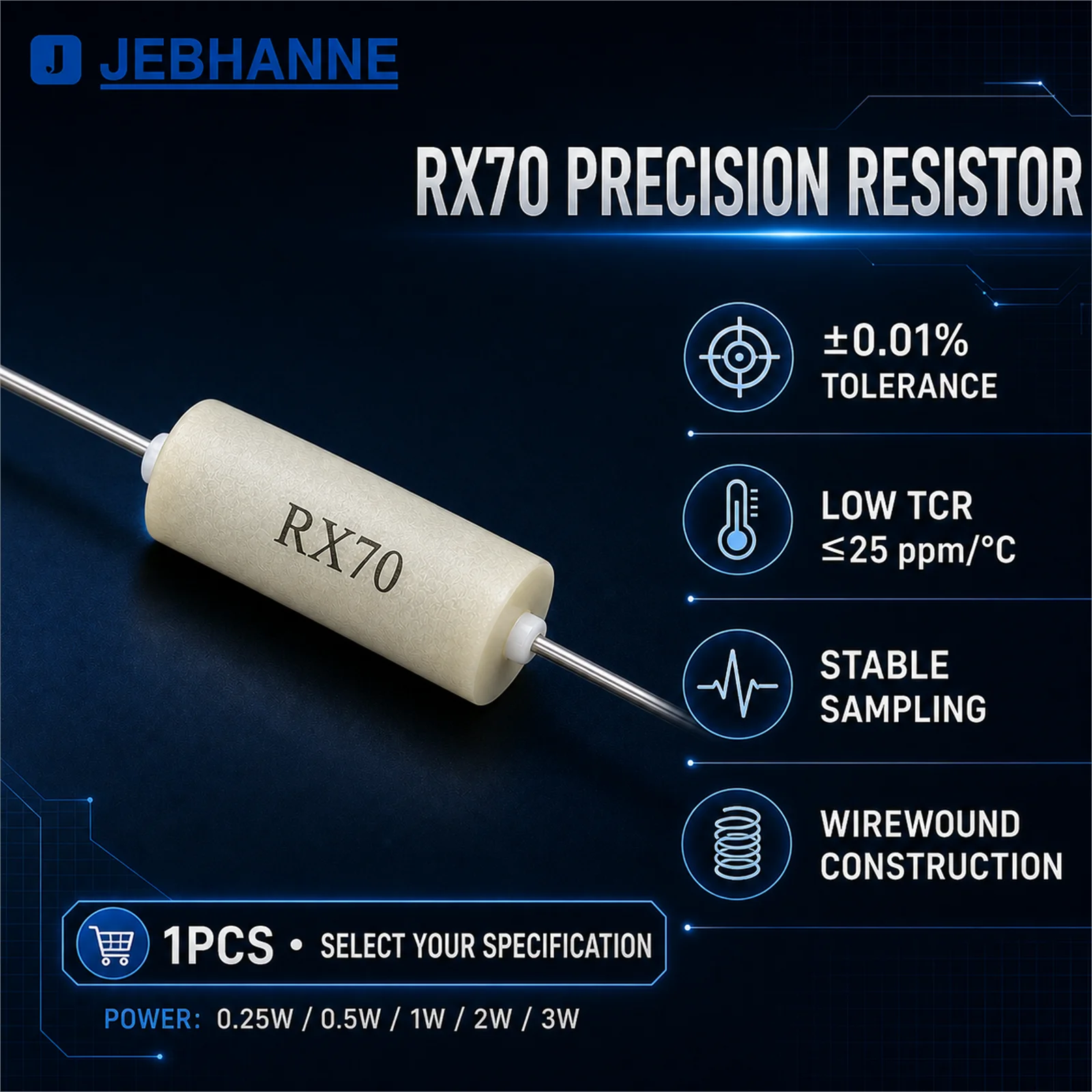 1PCS RX70 Precision Resistor 0.01% Wirewound Low TCR 0.25W 0.5W 1W 2W 3W 1 Ohm-1M Ohm Axial Instrument Calibration Standard