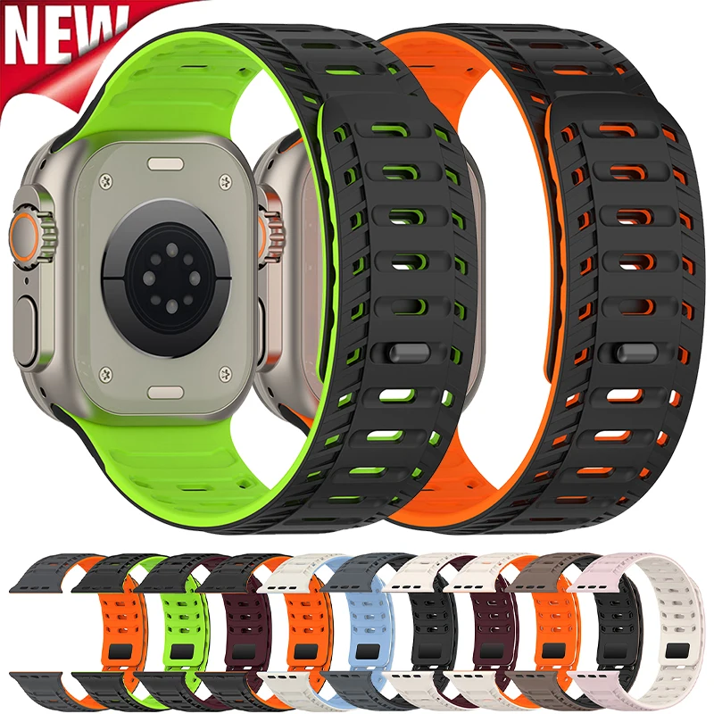 Magnetic Watch Strap for Apple Watch Band Ultra 2 49mm 46mm 45mm 44mm 42mm Silicone Bracelet for Iwatch Series 10 9 8 7 6 SE 5 4