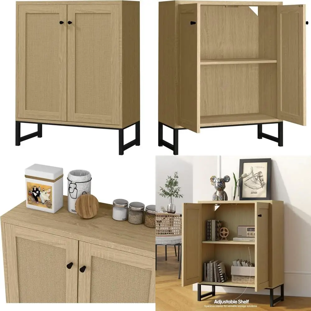 

Natural Rattan 2-Door Storage Cabinet for Living Room & Kitchen Buffet