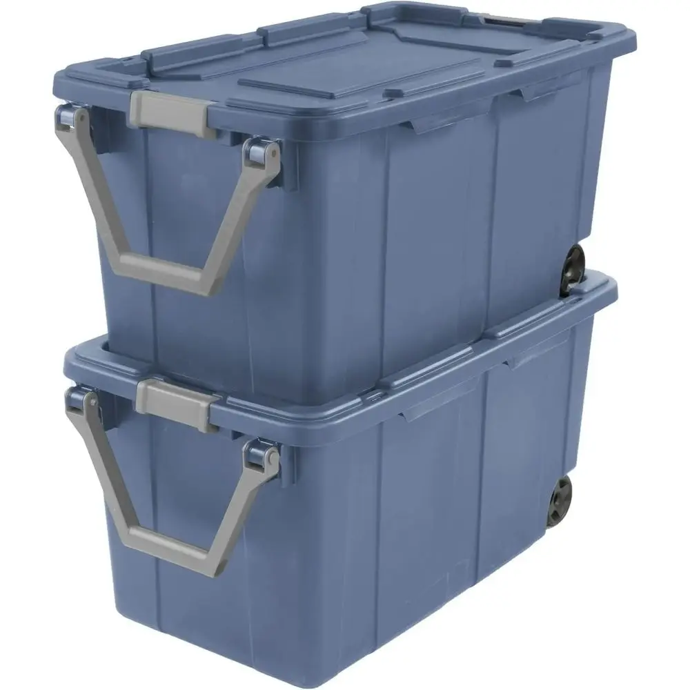 

40 Gallon Rolling Stackable Storage Bin with Wheels, 160 Qt Capacity, Blue, 2-Pack for Home and Industrial Use