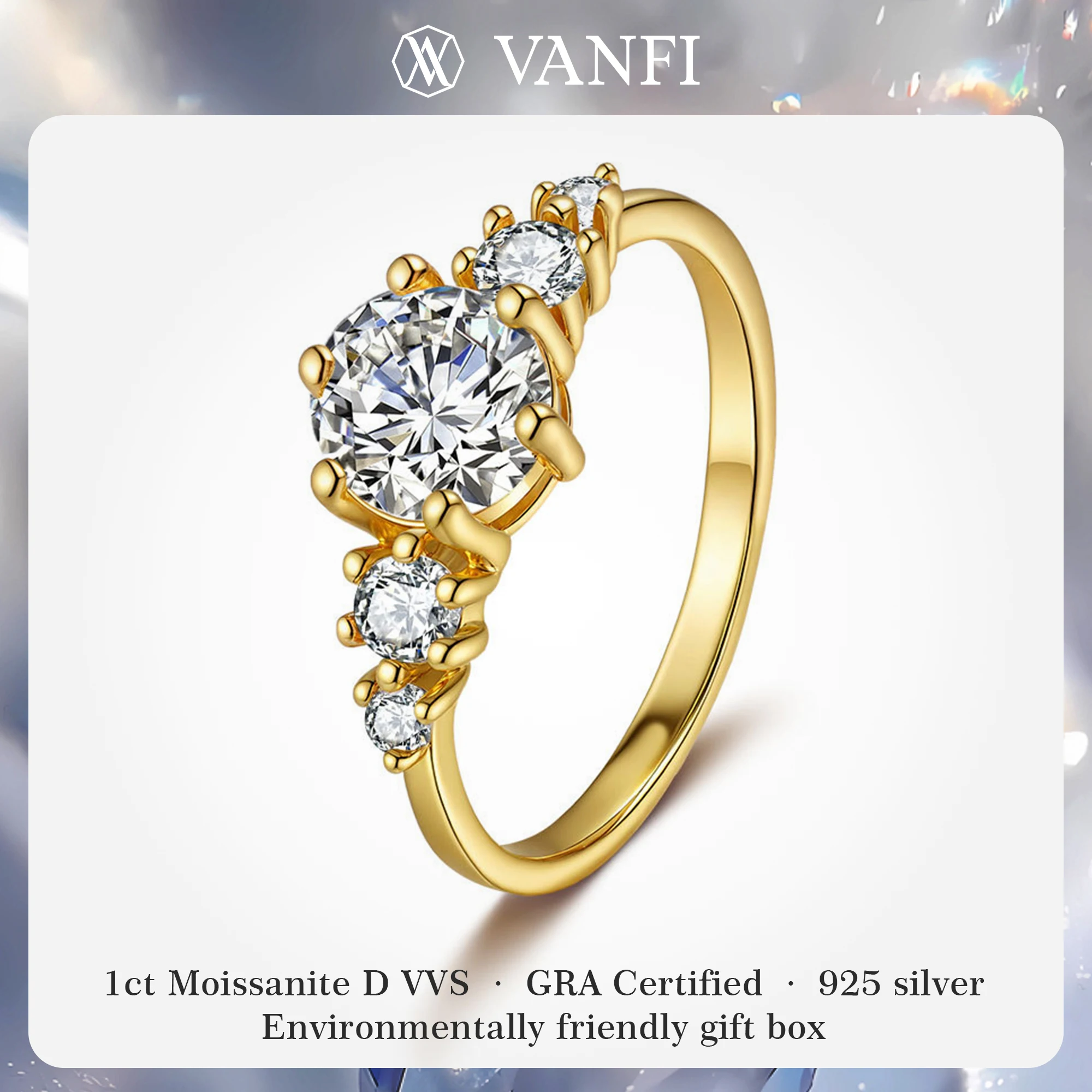 

Kfvanfi 1ct Moissanite Women's Ring S925 Sterling Silver 18K White Gold Plated Luxury Long-Lasting Color Lab Diamond Bands Gift