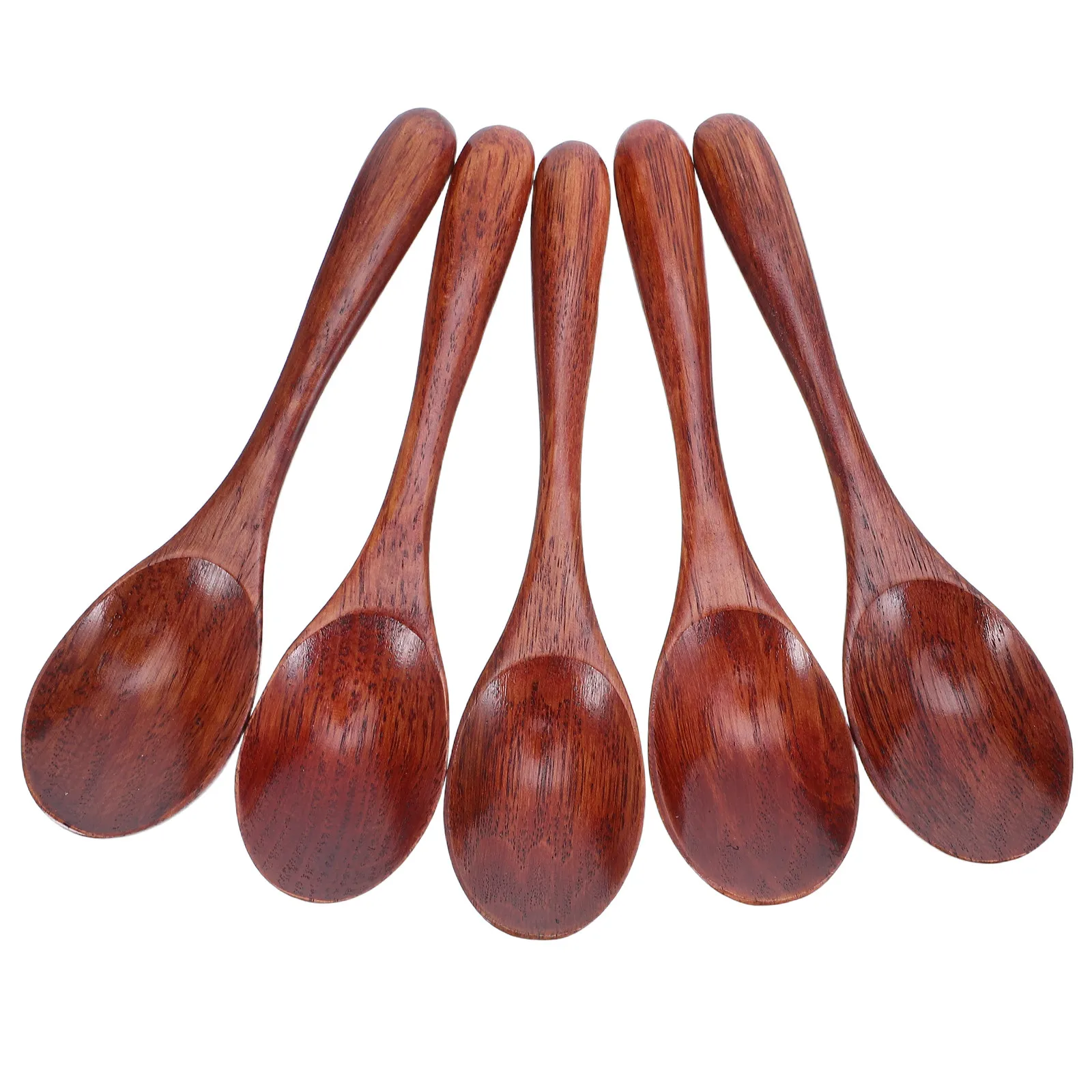 5Pcs Japanese Coffee Wooden Spoons Long Handle Lacquer Finished Stirring Honey Sugar Dessert Ice Cream Tea Serving Spoons