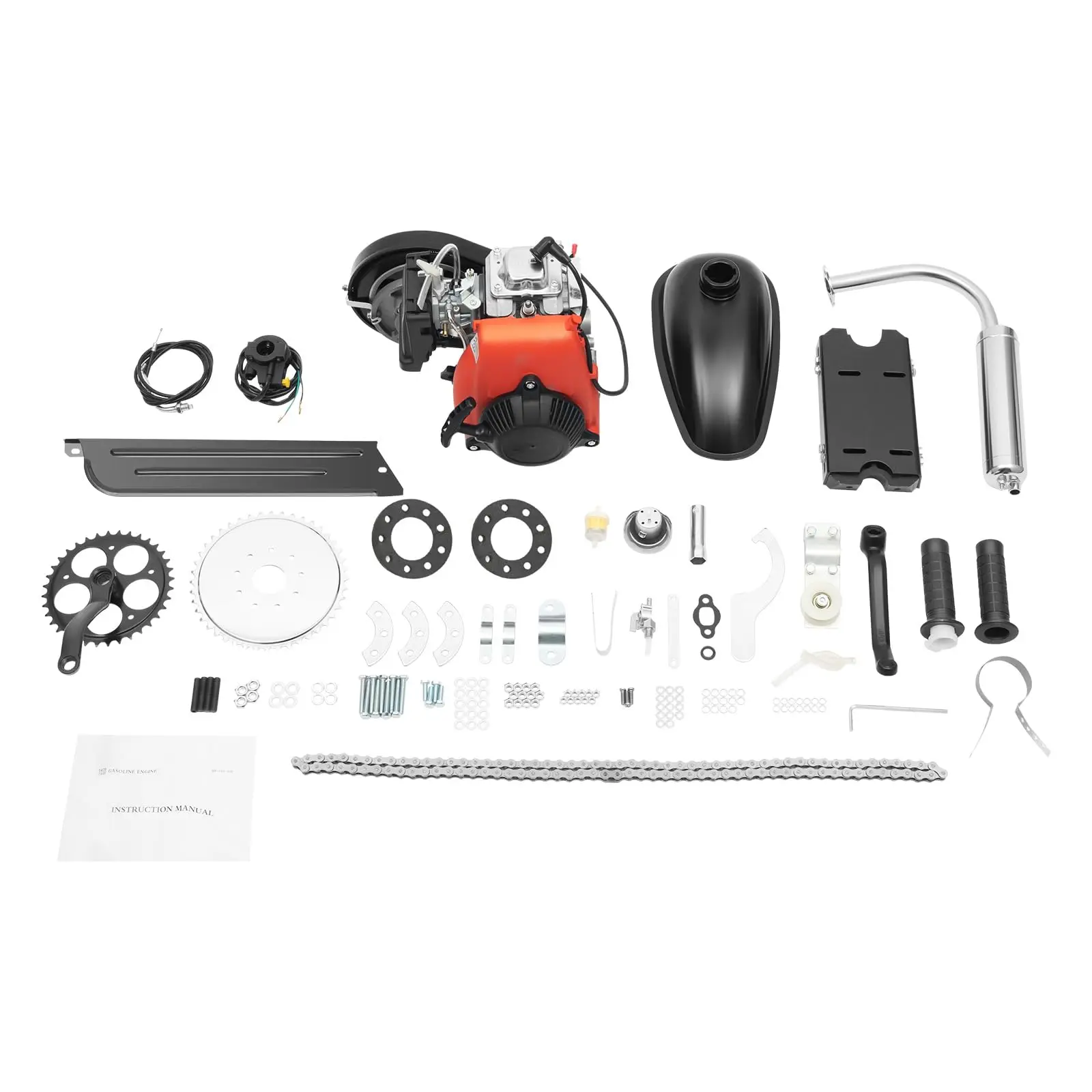 4-Stroke 49CC Gas Engine Motor Kit 53CC Bicycle Petrol Engine Conversion DIY Upgrade High Speed Belt Drive for E-bike Cycling