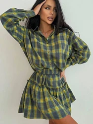 Mumaroho 2025 Winter Spring Women Sexy Plaid Mini Skirt Set Outfits 2 Two Piece Matching Dress Set For Women