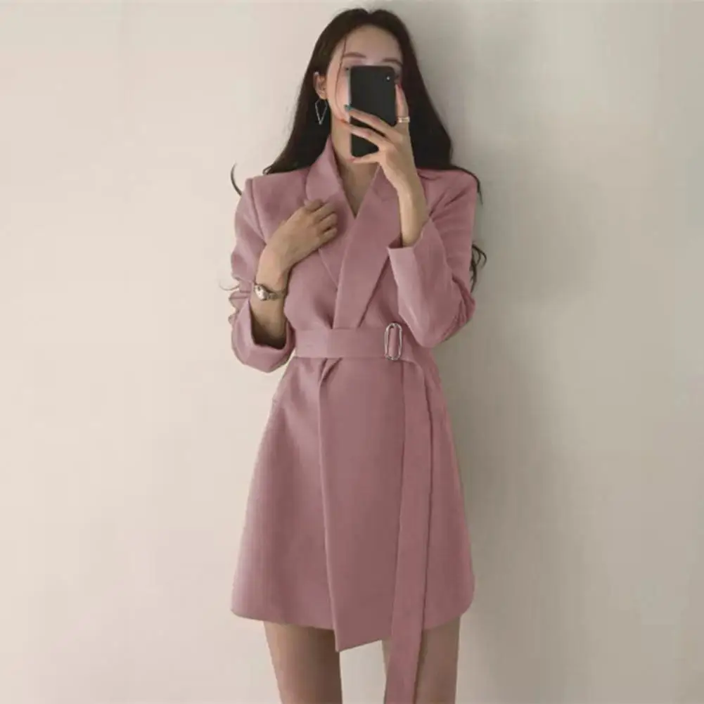 Einfarbiger Anzug mantel eleganter Revers anzug mantel für Frauen mit Gürtel Langarm Office Lady Outwear einfarbige Loose Fit Jacke