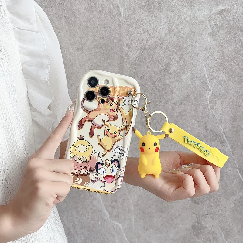 Чехол Squirtle Bulbasaur Wave с брелоком для iPhone 16, 15, 14, 13, 12, 11 Pro Xs Max Xs XR 7, 8, 6 Plus e SE 2020 2022