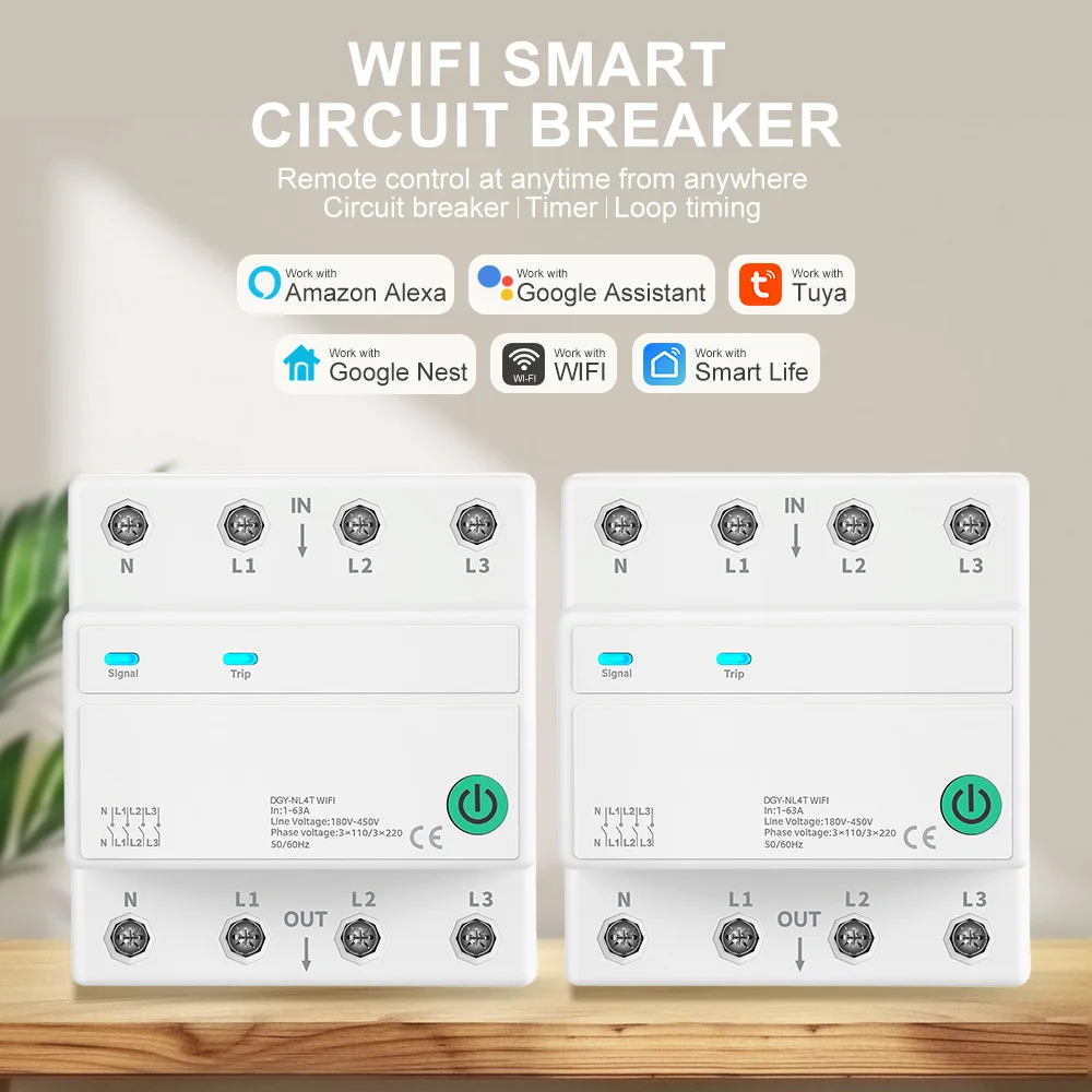 DIN-Schienen-Schutzschalter 3P+N WIFI mit 4 Relais 3*110V 3*220V, intelligenter Schalter, Fernbedienung, Timer, Zyklussteuerung, für Zuhause, 1-63A – Detail 1