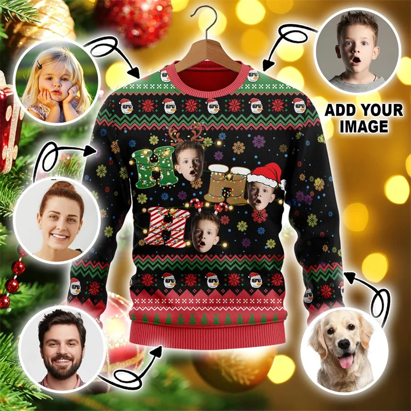 

Custom Photo DIY Personalized Characters/Pets Fun Ugly Christmas Sweaters Christmas Gift Tops Couple Party Pullover sweater New