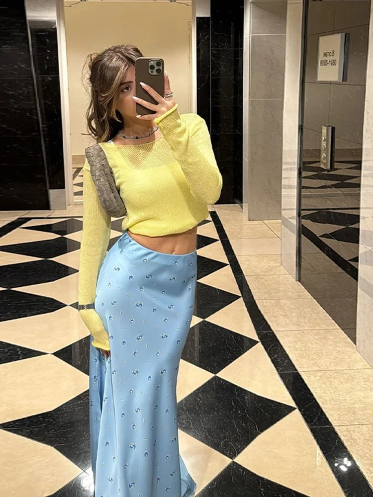 

Fashion Women's Floral Long Skirts High Waist A-line Holiday Print Female Skirt Summer Lady Chic All-match Clothes