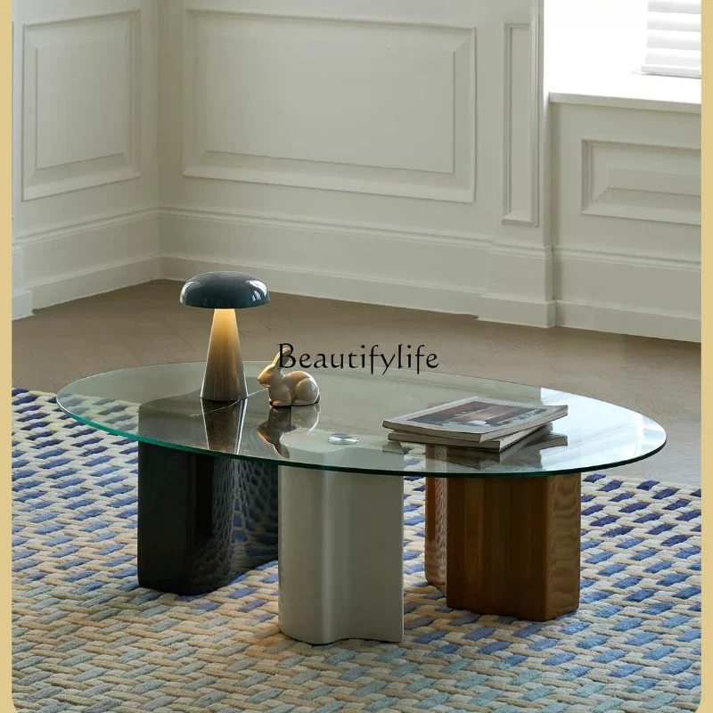 

13-*Coffee table designer retro wind tempered glass coffee table combination