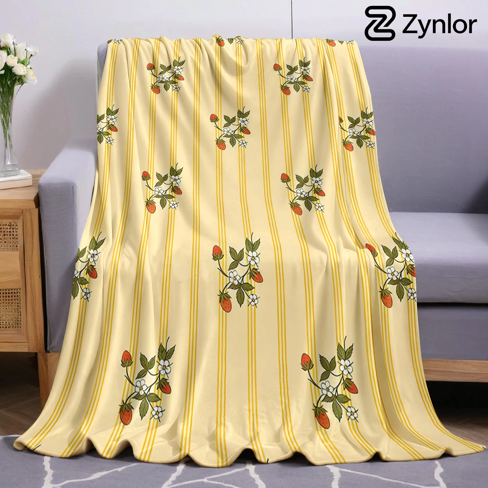 Yellow Stripe Strawberry Ultra Soft Sherpa Fleece Blanket Fluffy Warm Halloween Cozy Throw for Couch Bedroom Gift All season